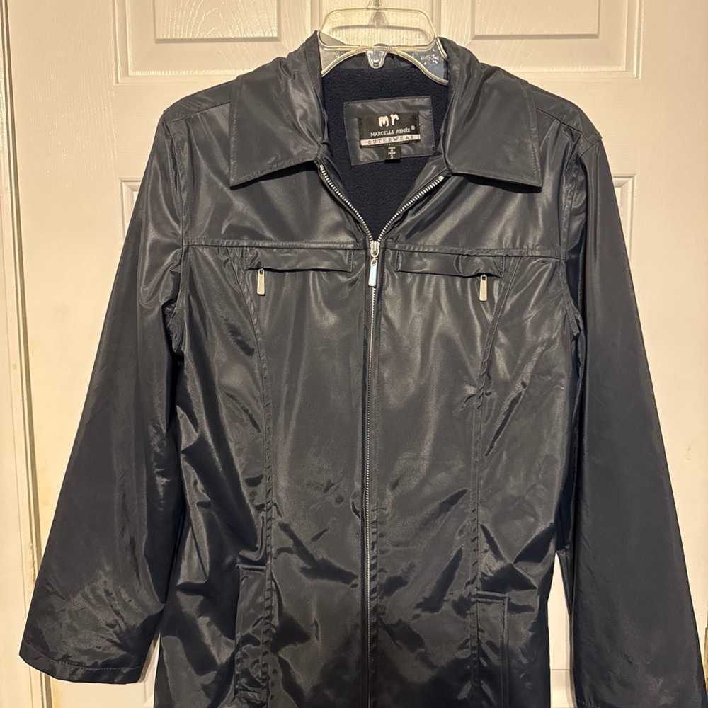 Marcelle Renee  Navy Blue Waterproof‎ Jacket with Zipper and Pockets Size Small
